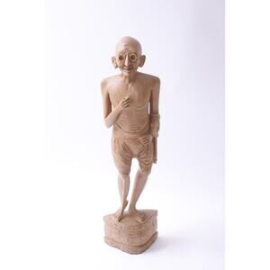Mahatma Gandhi, Wooden Sculpture, 12 inches, Handcrafted, Art, India, Historical